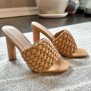 Raid Nude Camel Wide Fit Faux Leather High Heel Braided Block Sandal Shoe